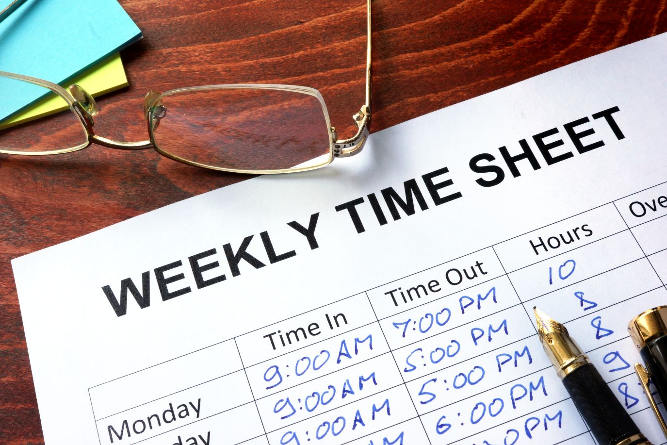 Weekly time sheet for part time real estate agent